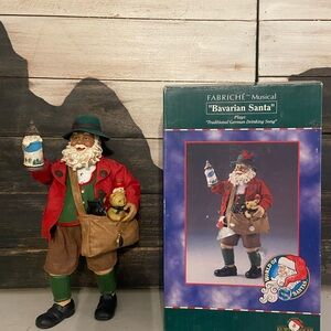 Kurt Adler Musical Bavarian Santa Figurine - Red and Green with Black Accents